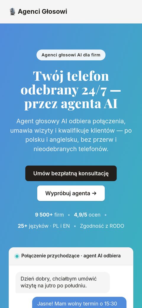 Strona Agenci Głosowi - widok na telefonie