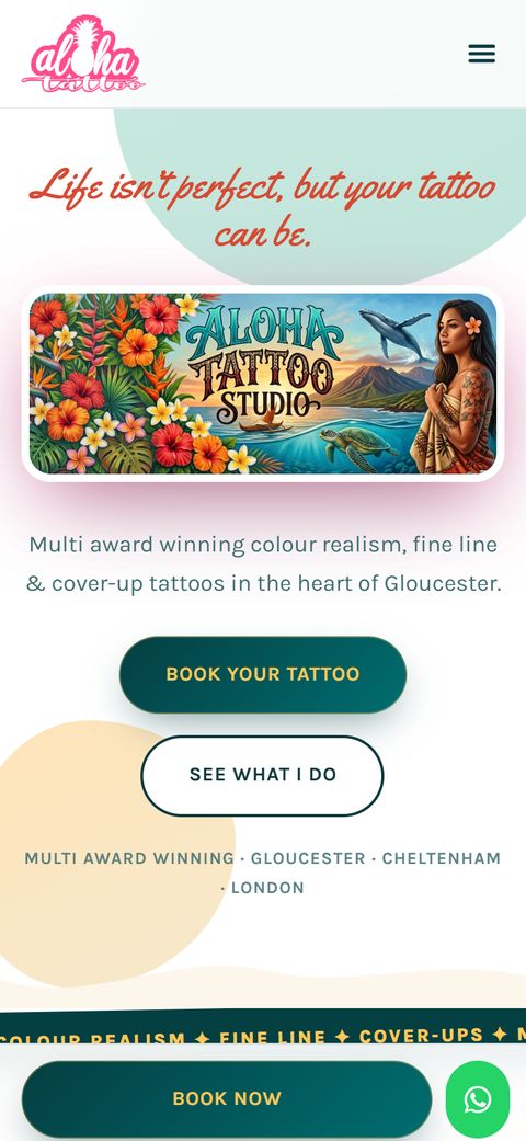 Strona Aloha Tattoo Studio - widok na telefonie