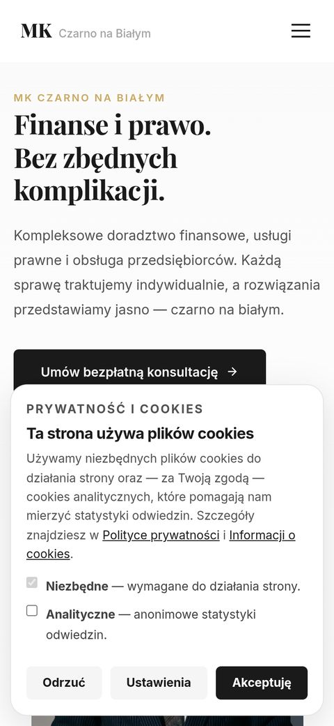 Strona Czarno na Białym - widok na telefonie