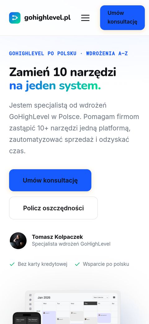Strona GoHighLevel PL - widok na telefonie
