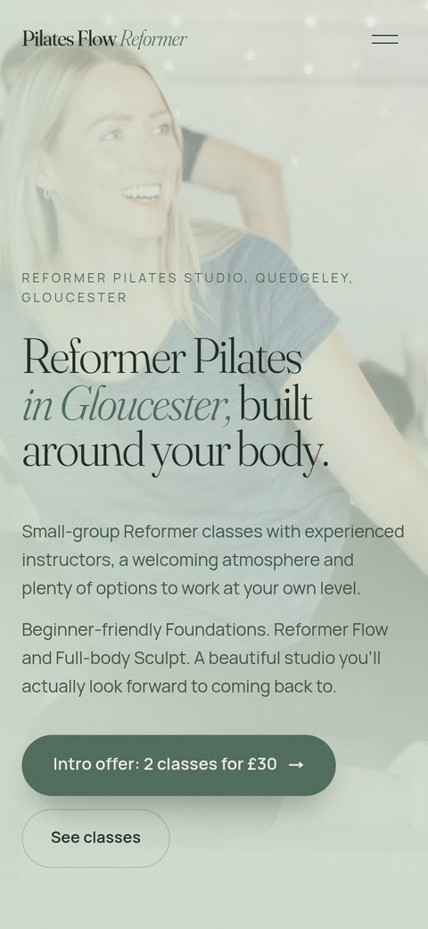 Strona Pilates Flow Reformer - widok na telefonie