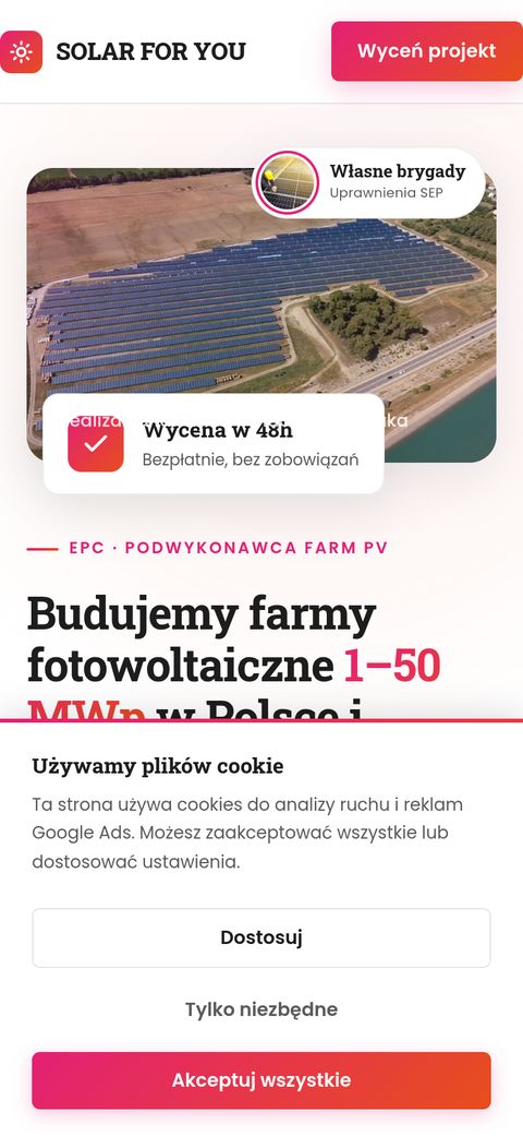 Strona Solar For You B2B - widok na telefonie